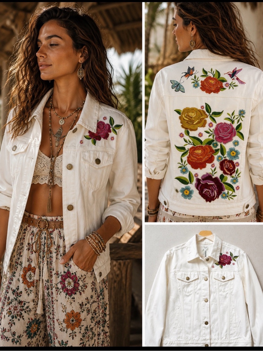 White Embroidered Floral Denim Jacket